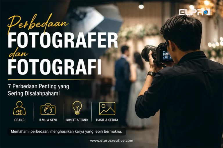 Ilustrasi fotografer profesional sedang memotret acara indoor untuk menjelaskan perbedaan fotografer dan fotografi dalam dokumentasi visual modern.